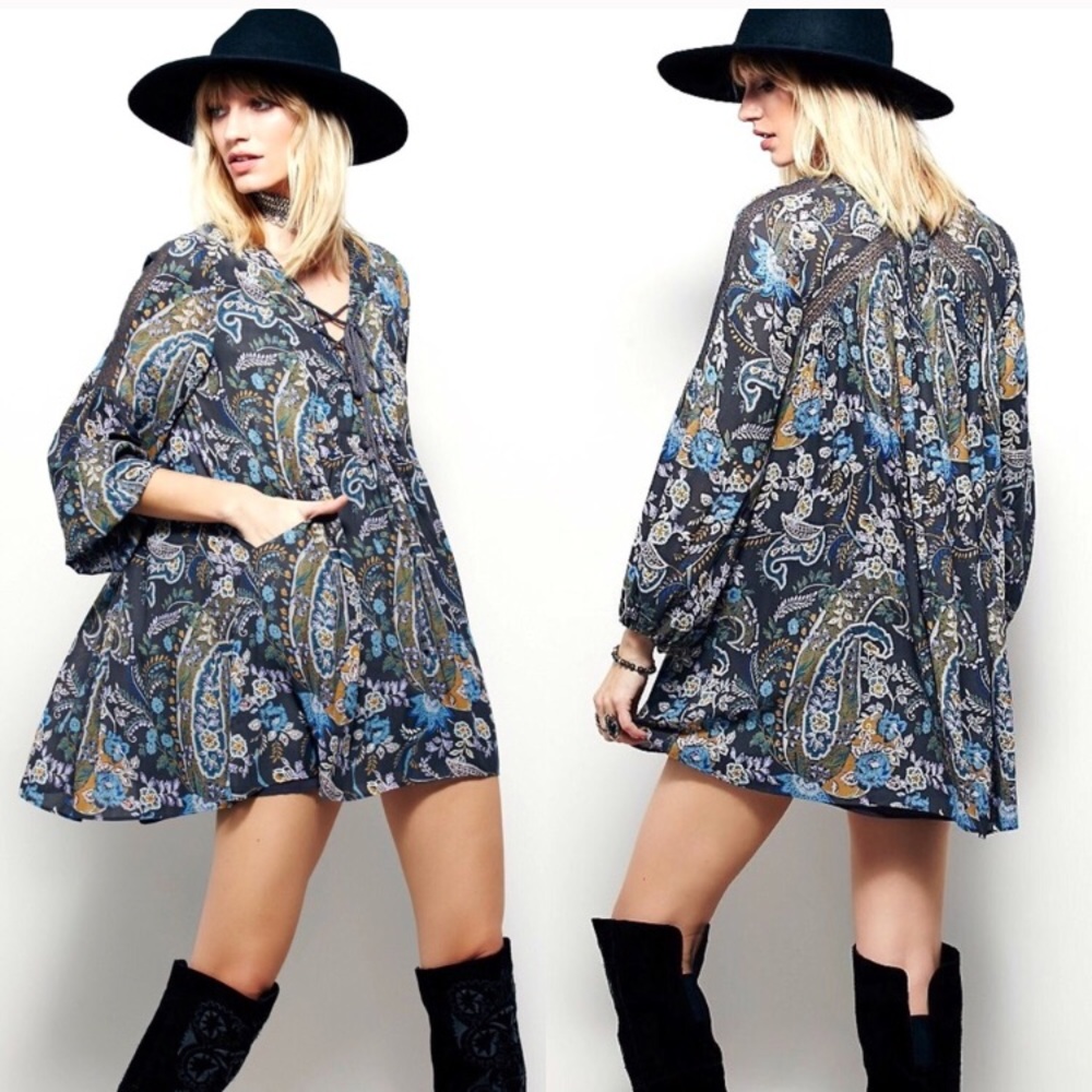 EUC Free People- Lace up Swing Dress